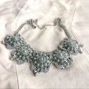 Silver Embroidered Choker Necklace